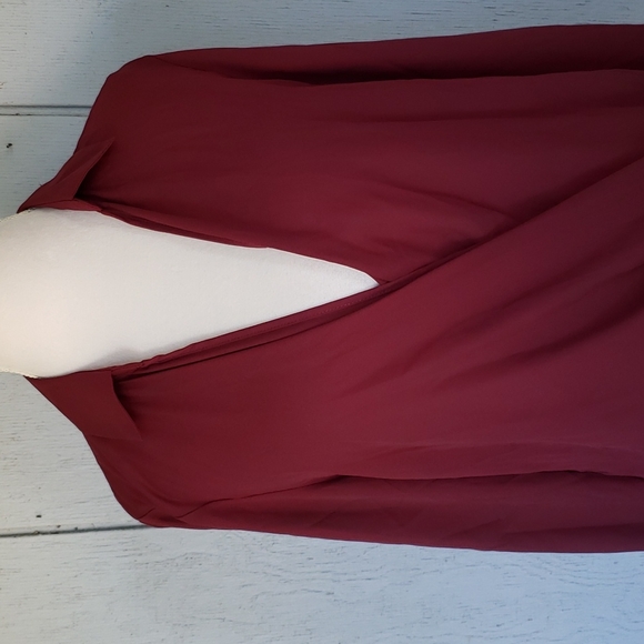 Venus Burgundy Cross Over Blouse wine Crimson Elegant Surplice Side Tie - Picture 14 of 14